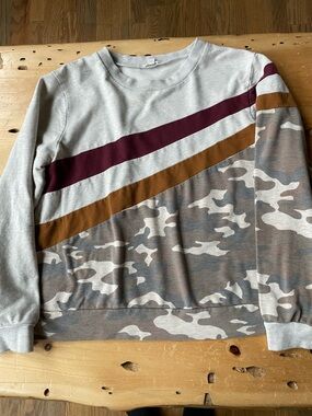 Camo Print Sweatshirt with Striped Accent